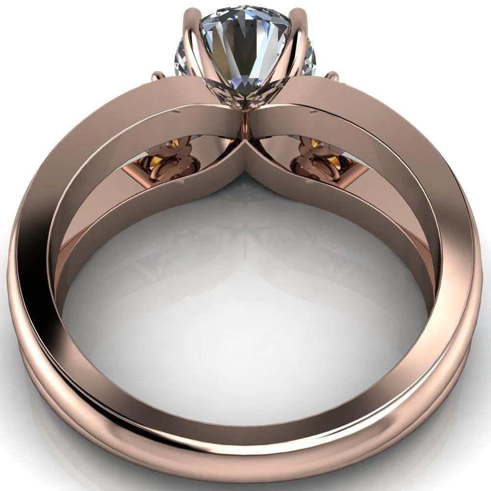 Orion Round Center Stone 2 Round Yellow Sapphire Sides Split Shank Diamond Channel Set Ring