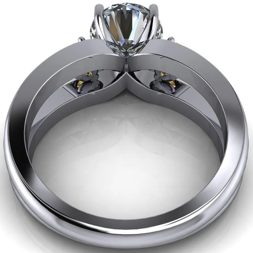 Orion Round Center Stone 2 Round Yellow Sapphire Sides Split Shank Diamond Channel Set Ring