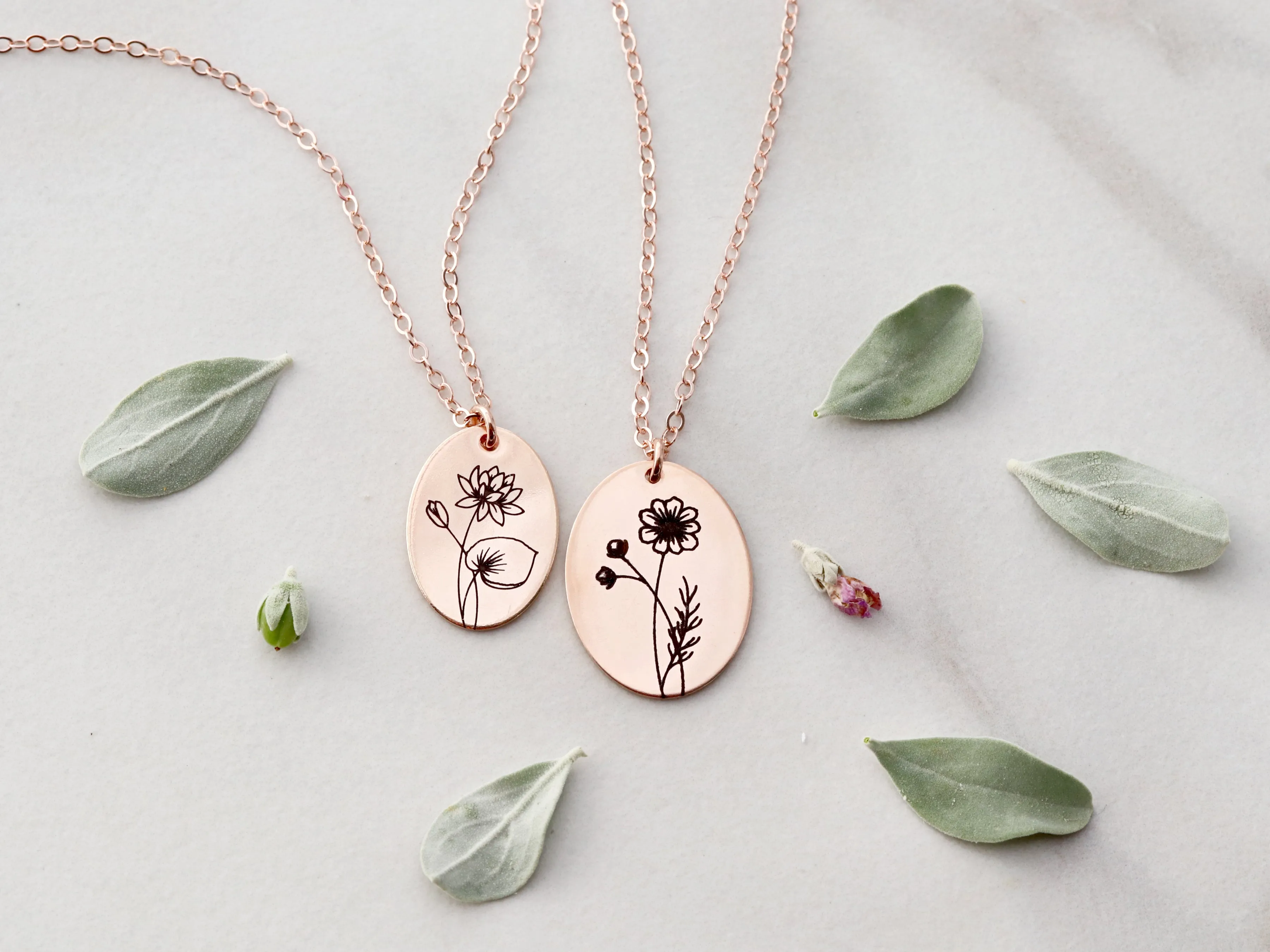 Oval Birth Flower Necklace