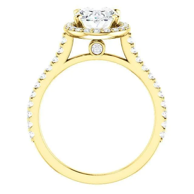 Oval Center Stone Diamond Accent Ice Halo Bezel Ring