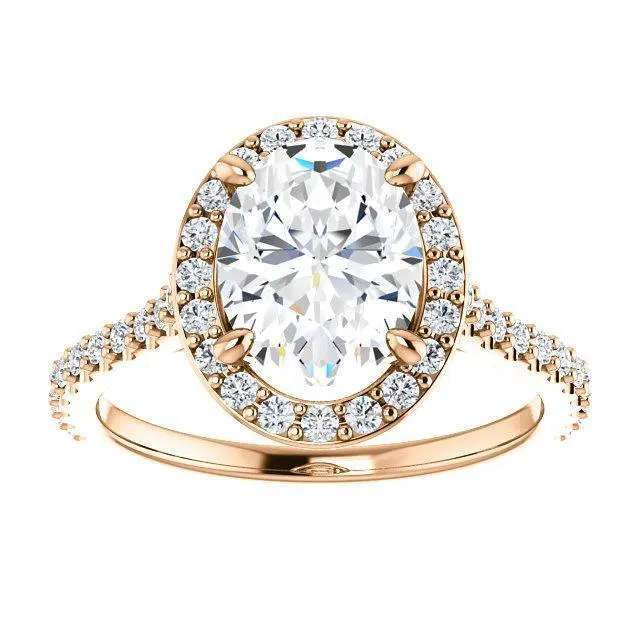 Oval Center Stone Diamond Accent Ice Halo Bezel Ring