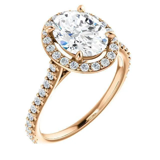 Oval Center Stone Diamond Accent Ice Halo Bezel Ring