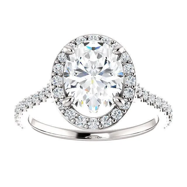 Oval Center Stone Diamond Accent Ice Halo Bezel Ring
