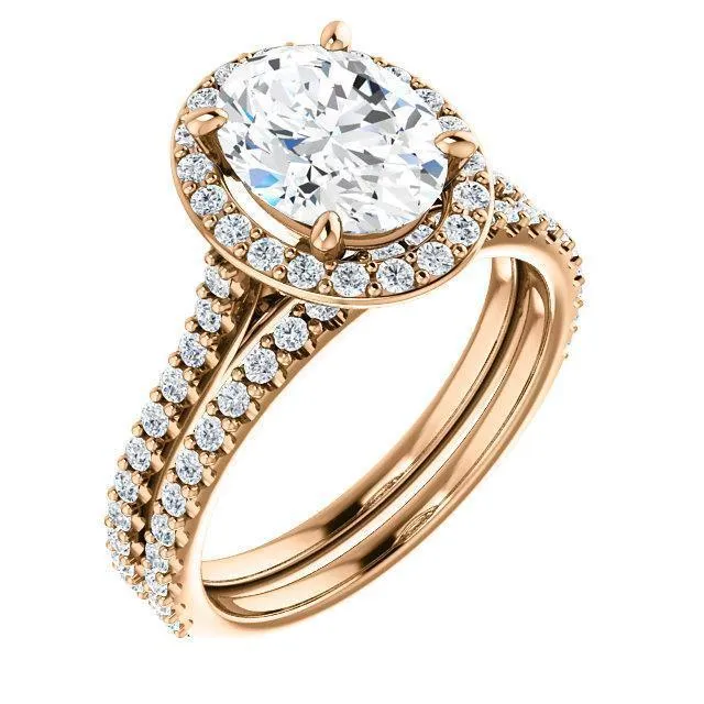 Oval Center Stone Diamond Accent Ice Halo Bezel Ring