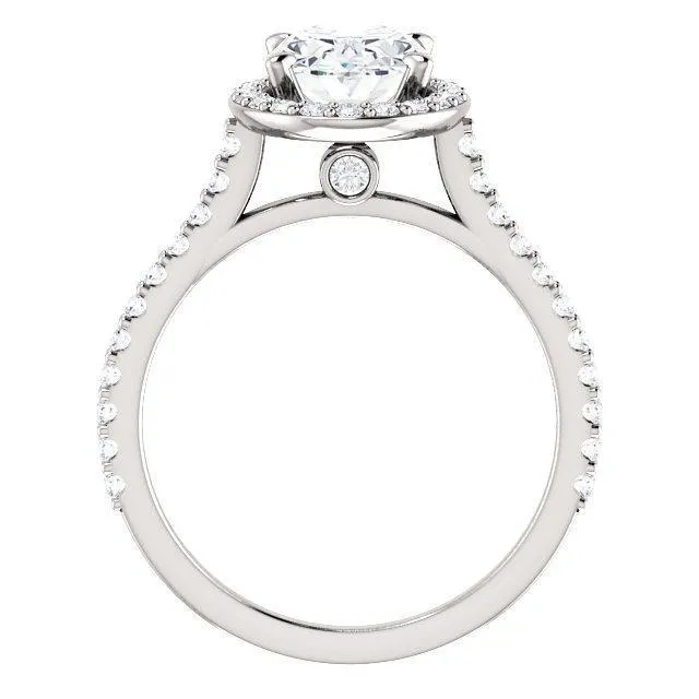 Oval Center Stone Diamond Accent Ice Halo Bezel Ring