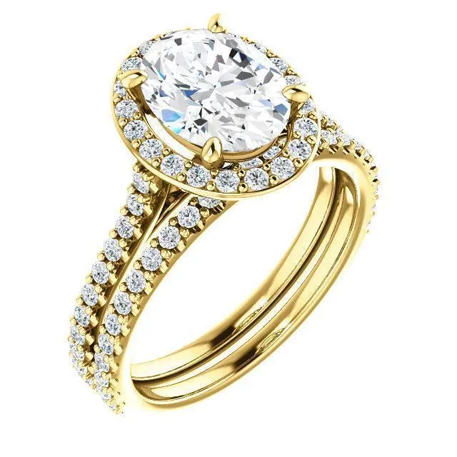 Oval Center Stone Diamond Accent Ice Halo Bezel Ring