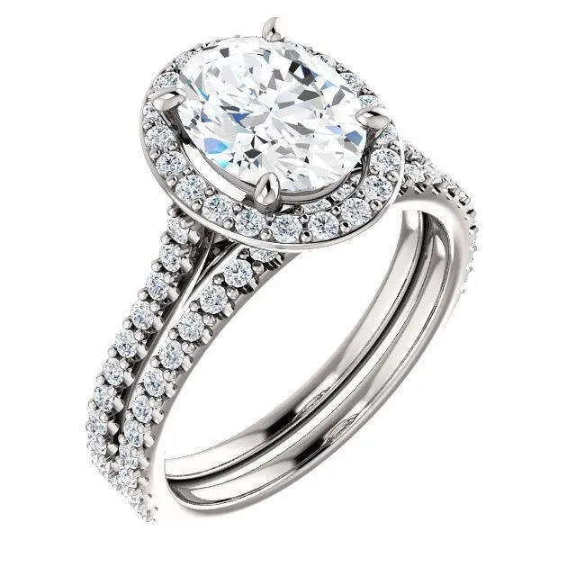 Oval Center Stone Diamond Accent Ice Halo Bezel Ring
