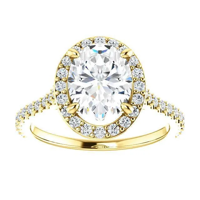 Oval Center Stone Diamond Accent Ice Halo Bezel Ring