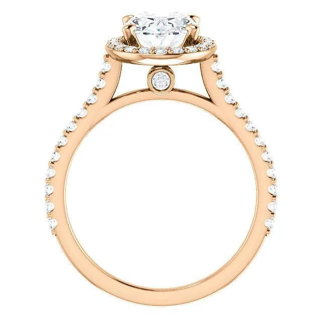 Oval Center Stone Diamond Accent Ice Halo Bezel Ring