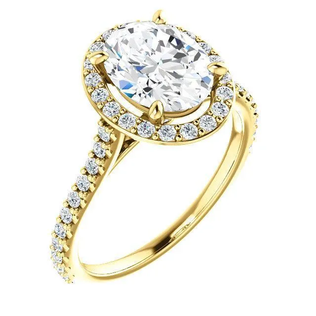 Oval Center Stone Diamond Accent Ice Halo Bezel Ring