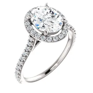 Oval Center Stone Diamond Accent Ice Halo Bezel Ring