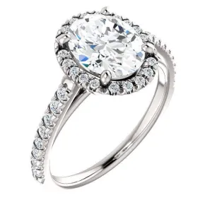 Oval Center Stone Diamond Accent Ice Halo Cathedral Ring