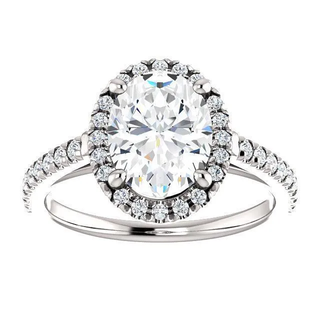 Oval Center Stone Diamond Accent Ice Halo Cathedral Ring