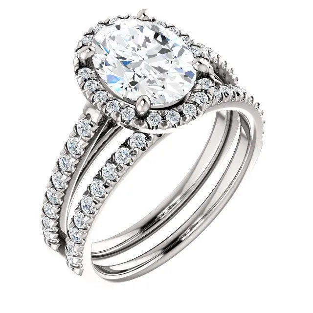 Oval Center Stone Diamond Accent Ice Halo Cathedral Ring