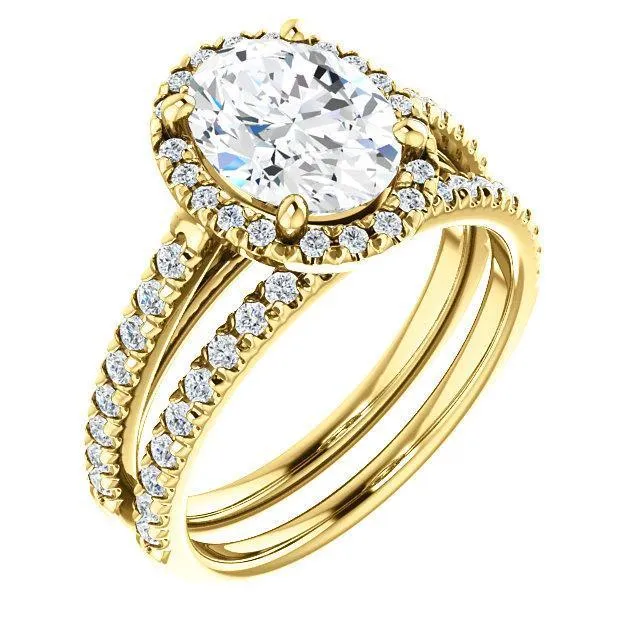 Oval Center Stone Diamond Accent Ice Halo Cathedral Ring