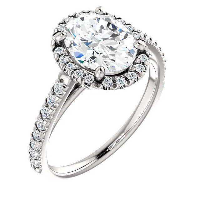 Oval Center Stone Diamond Accent Ice Halo Cathedral Ring