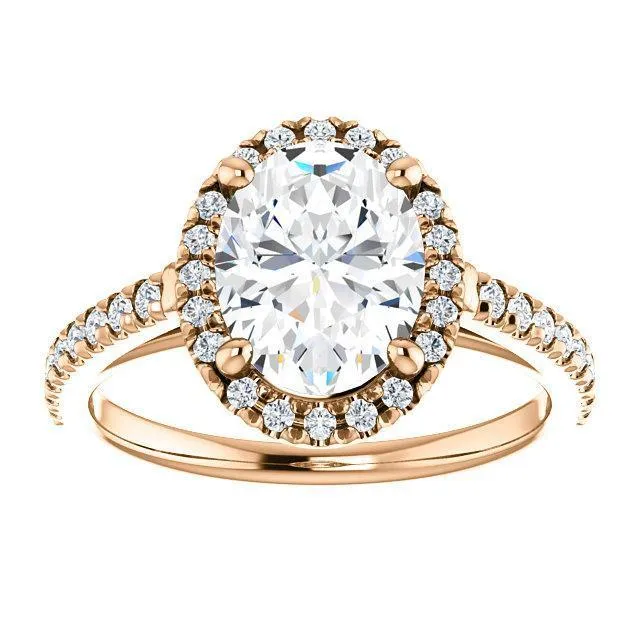 Oval Center Stone Diamond Accent Ice Halo Cathedral Ring