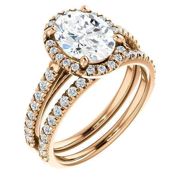 Oval Center Stone Diamond Accent Ice Halo Cathedral Ring
