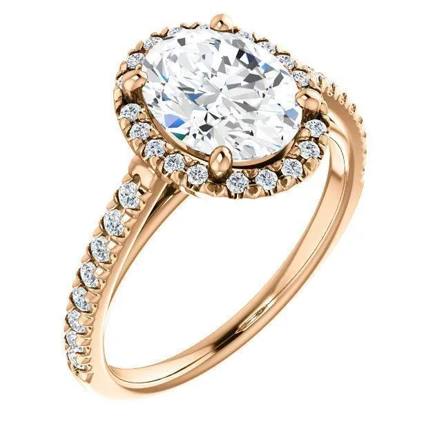Oval Center Stone Diamond Accent Ice Halo Cathedral Ring