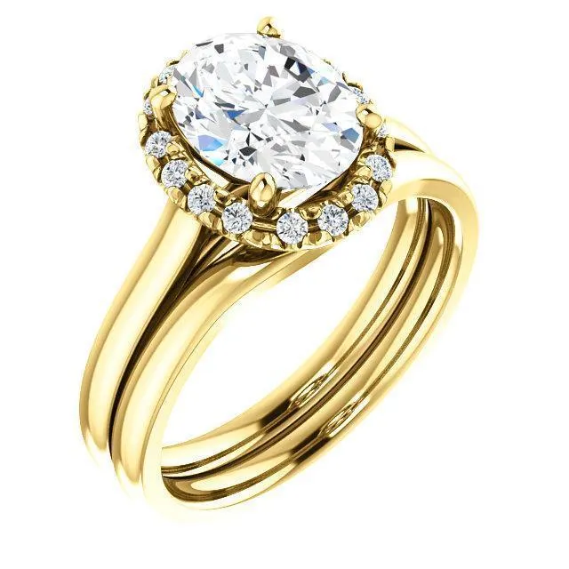Oval Center Stone Diamond Accent Ice Halo French-Set Ring