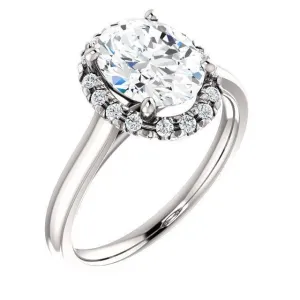 Oval Center Stone Diamond Accent Ice Halo French-Set Ring
