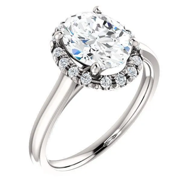 Oval Center Stone Diamond Accent Ice Halo French-Set Ring