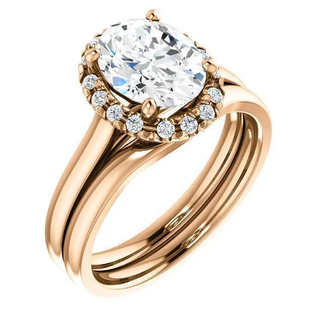 Oval Center Stone Diamond Accent Ice Halo French-Set Ring