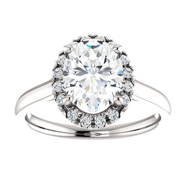 Oval Center Stone Diamond Accent Ice Halo French-Set Ring