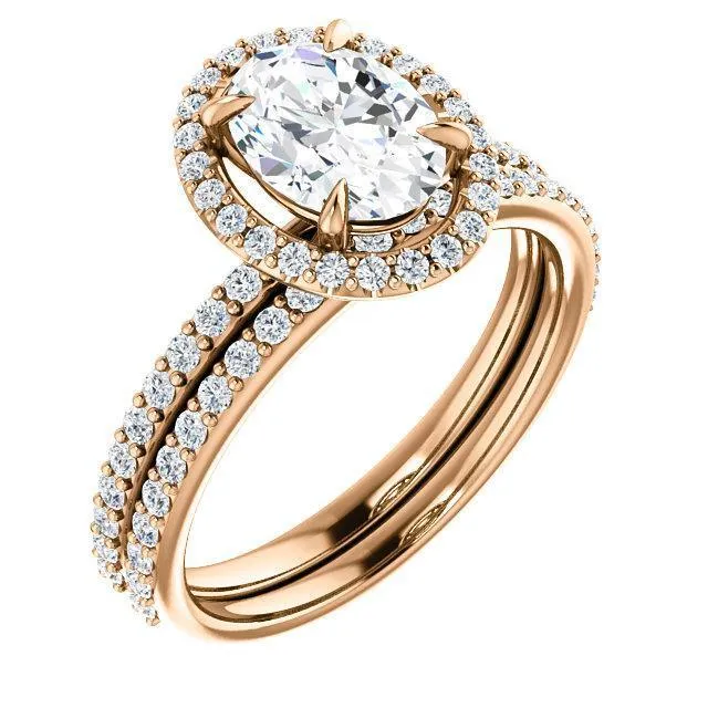 Oval Center Stone Diamond Accent Ice Halo Ring