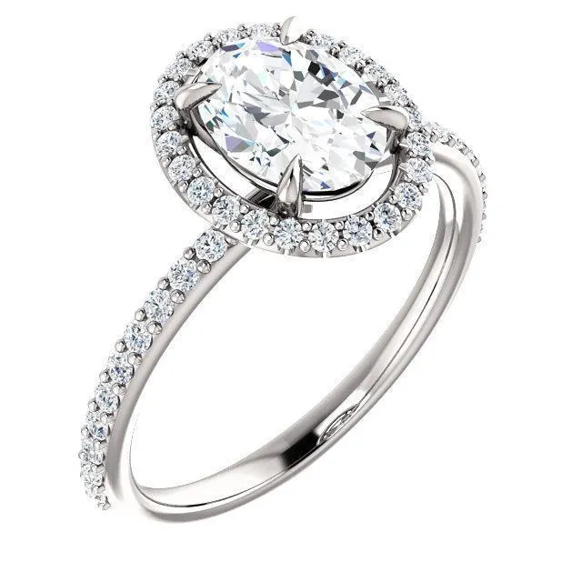 Oval Center Stone Diamond Accent Ice Halo Ring