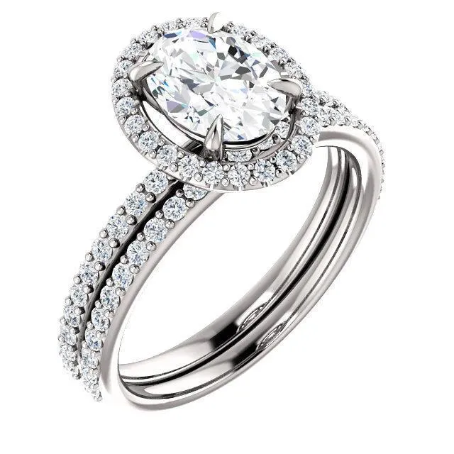 Oval Center Stone Diamond Accent Ice Halo Ring