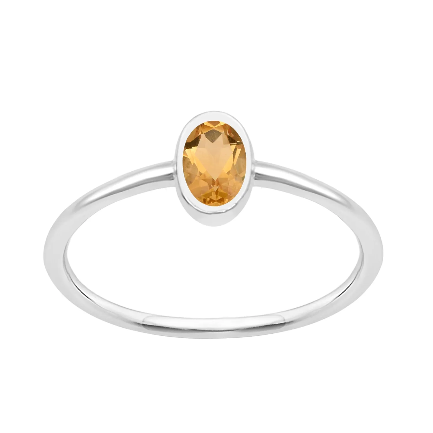 Oval Cut 5X3MM Bezel Set Citrine 925 Sterling Silver Women Stacking Ring