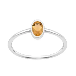 Oval Cut 5X3MM Bezel Set Citrine 925 Sterling Silver Women Stacking Ring