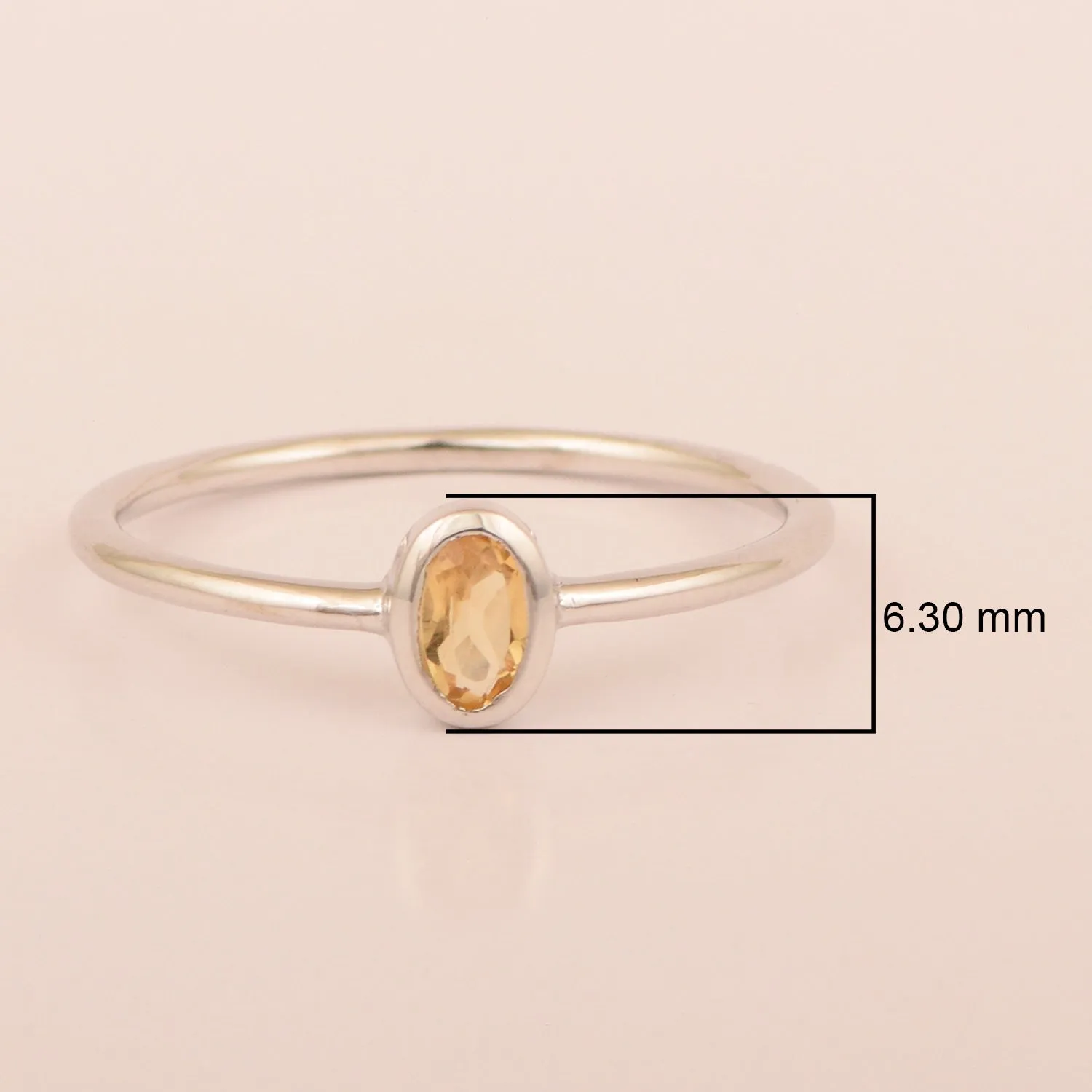 Oval Cut 5X3MM Bezel Set Citrine 925 Sterling Silver Women Stacking Ring