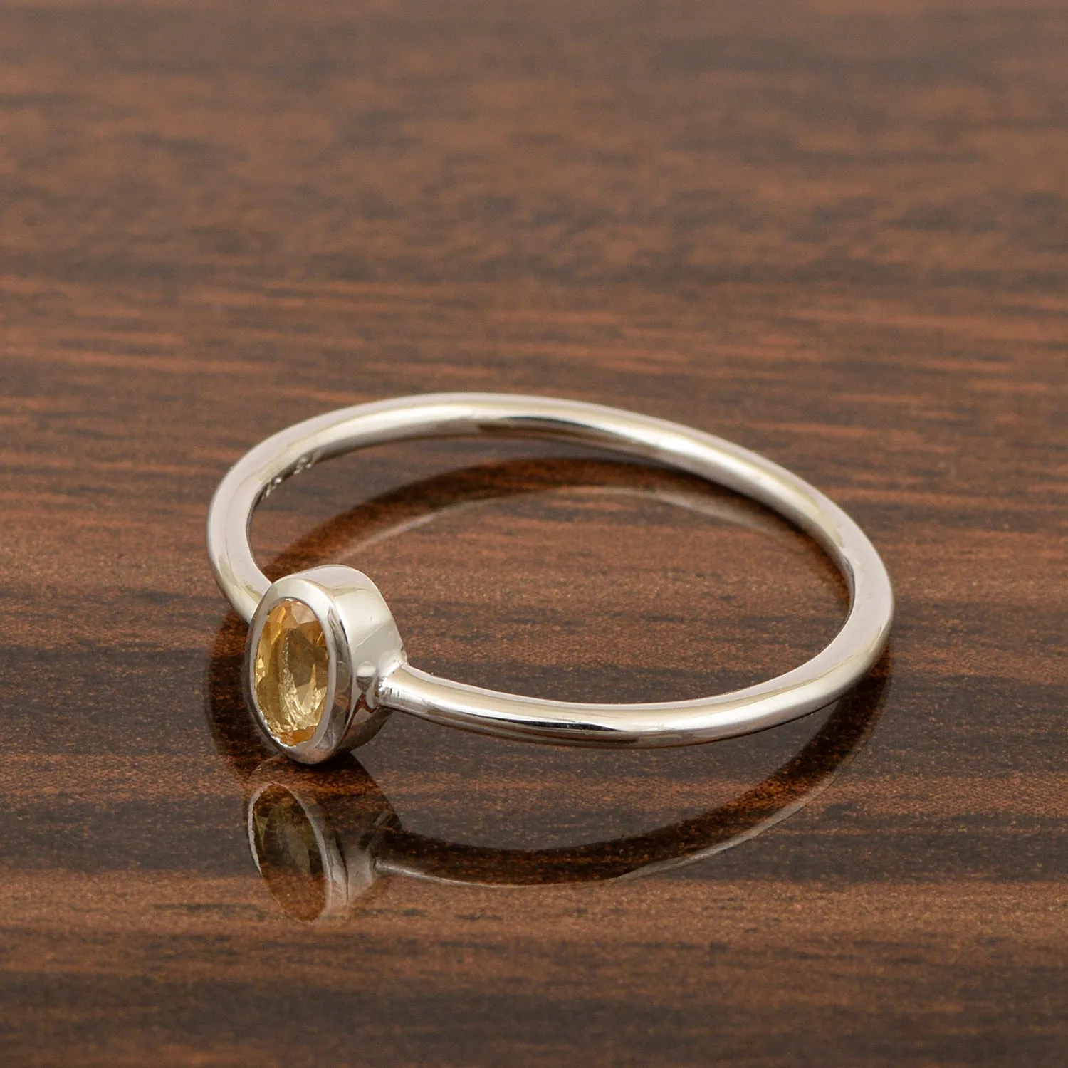 Oval Cut 5X3MM Bezel Set Citrine 925 Sterling Silver Women Stacking Ring