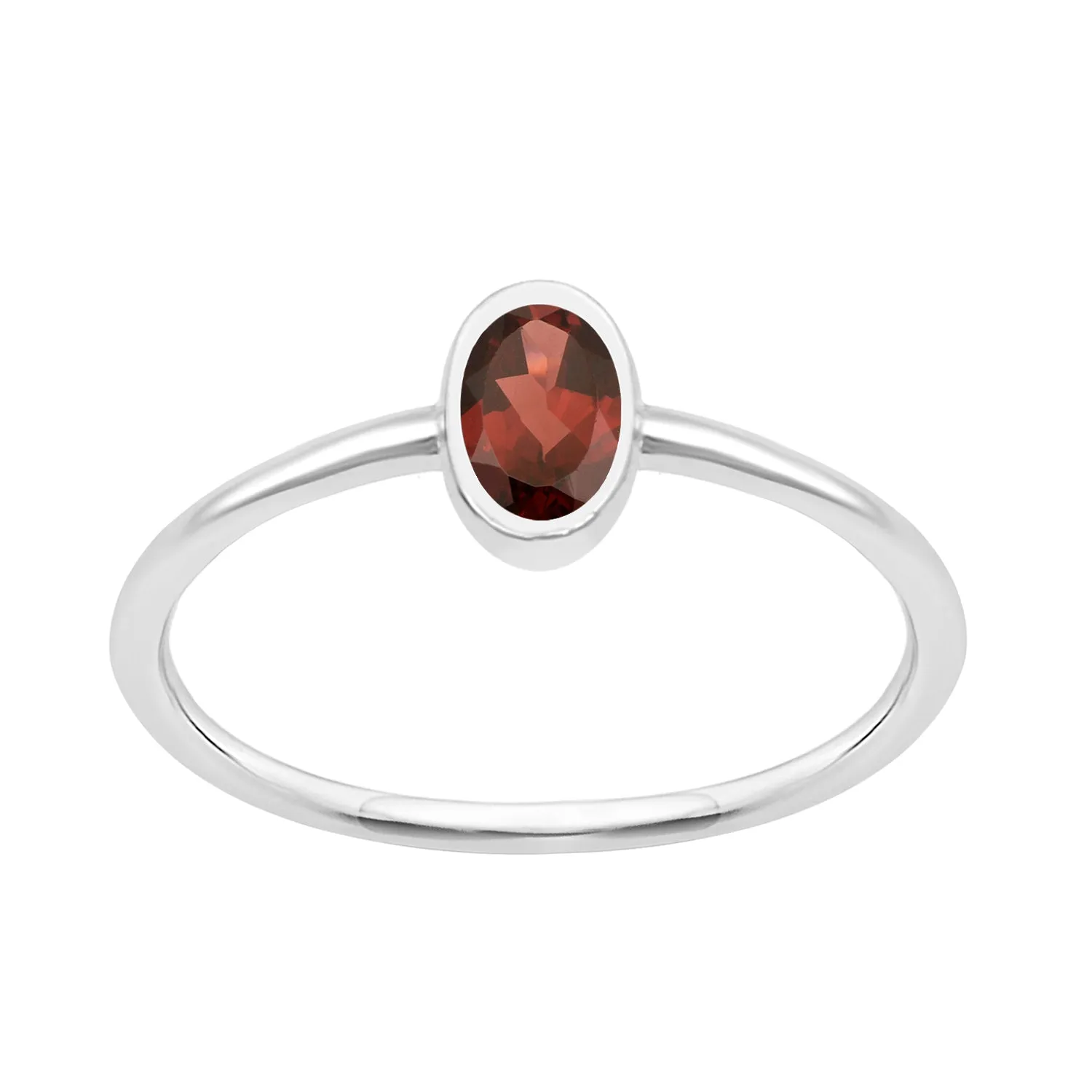 Oval Cut 5X3MM Bezel Set Garnet 925 Sterling Silver Women Stacking Ring