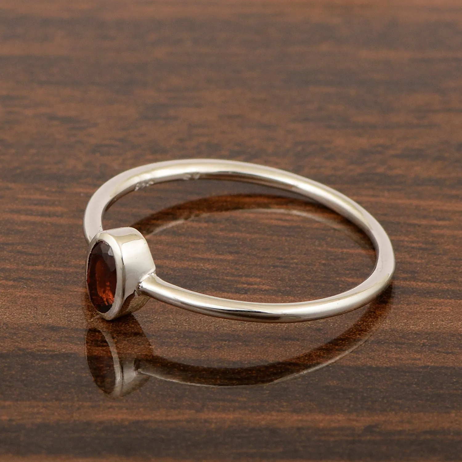 Oval Cut 5X3MM Bezel Set Garnet 925 Sterling Silver Women Stacking Ring