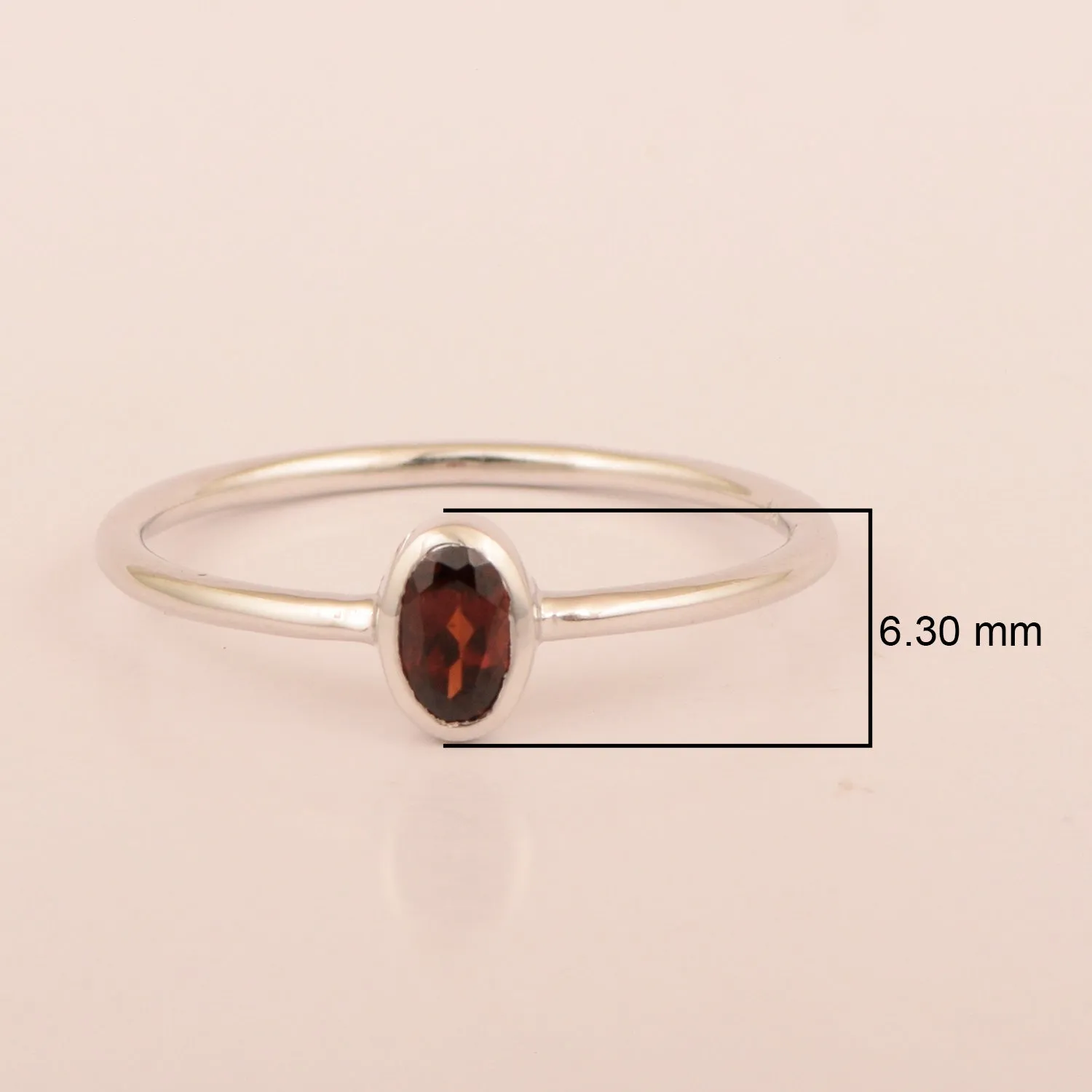 Oval Cut 5X3MM Bezel Set Garnet 925 Sterling Silver Women Stacking Ring