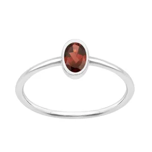 Oval Cut 5X3MM Bezel Set Garnet 925 Sterling Silver Women Stacking Ring