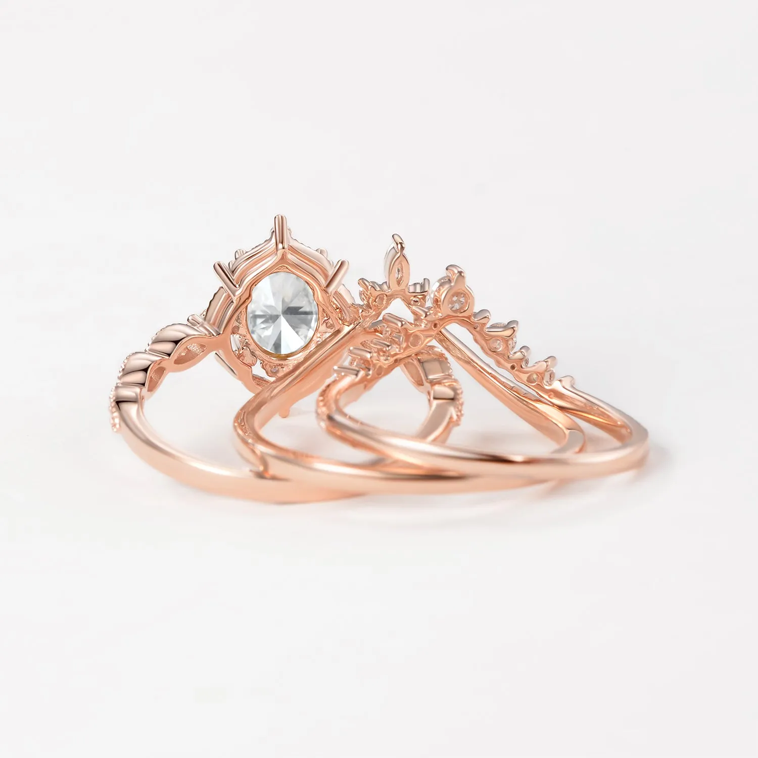 Oval Moissanite Signature Vintage Ring Set 3pcs - Charlotte