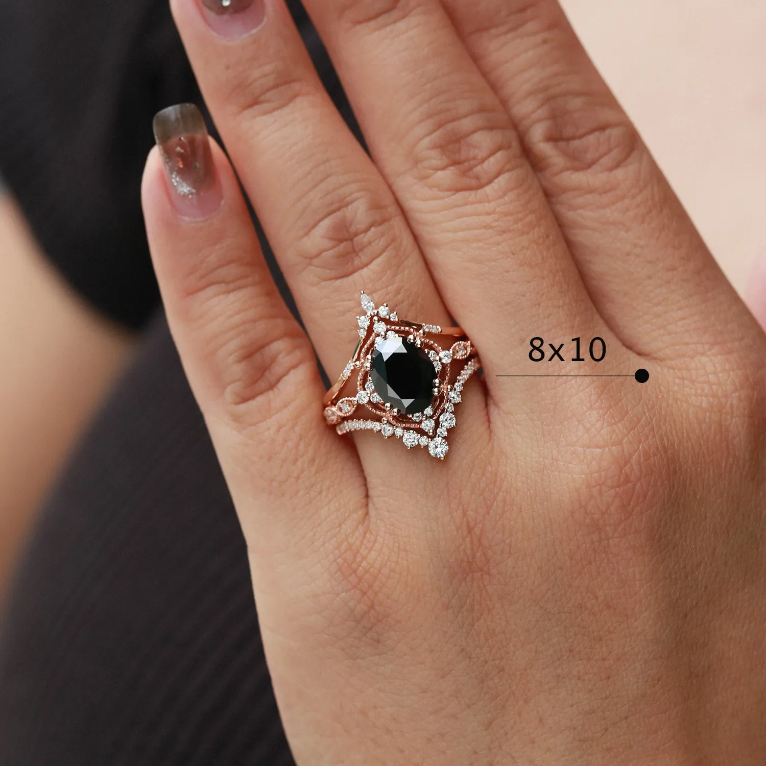 Oval Moissanite Signature Vintage Ring Set 3pcs - Charlotte