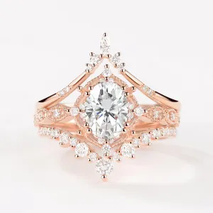Oval Moissanite Signature Vintage Ring Set 3pcs - Charlotte