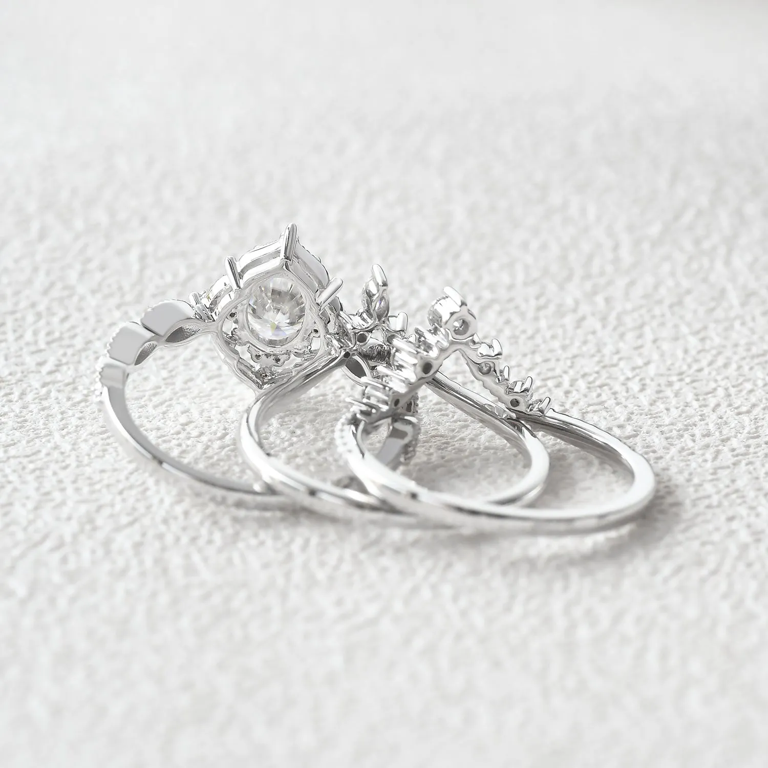 Oval Moissanite Signature Vintage Ring Set 3pcs - Charlotte