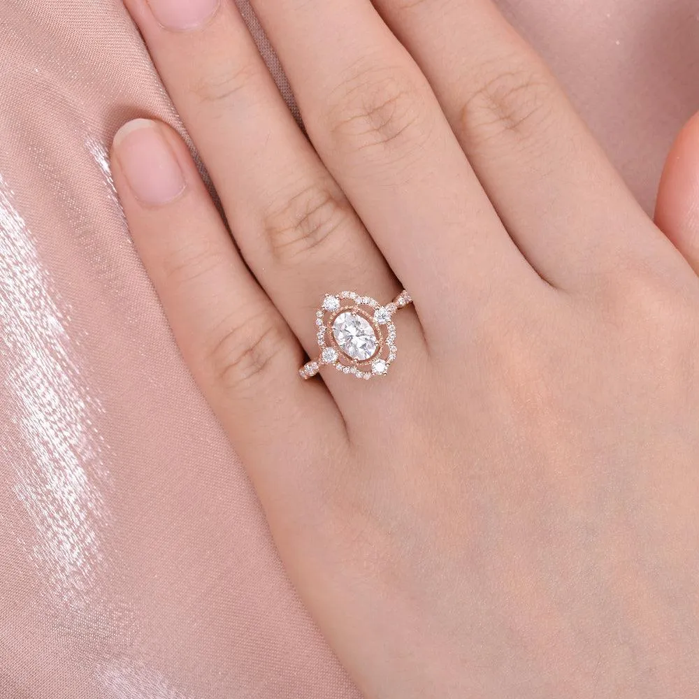 Oval Shaped Moissanite Engagement Bridal Ring - Neriah