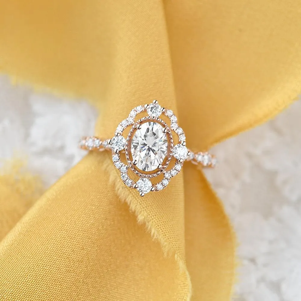 Oval Shaped Moissanite Engagement Bridal Ring - Neriah
