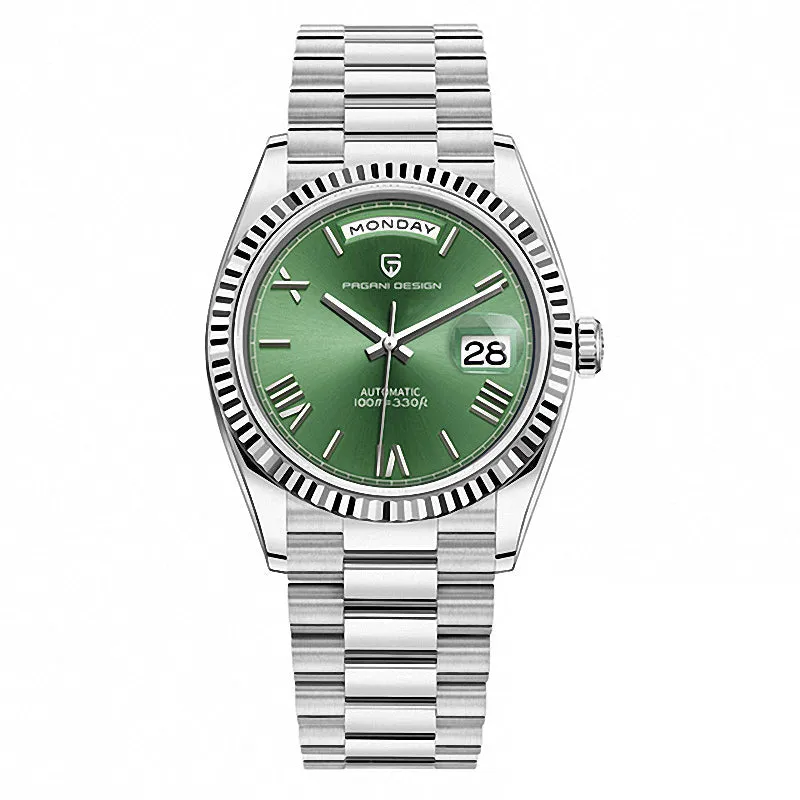 Pagani Design Silver Stainless Steel Green Dial Automatic Watch for Gents - PD1752