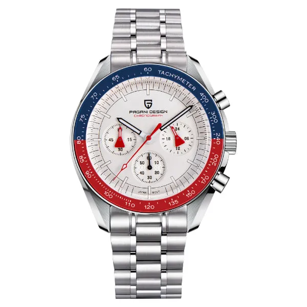 Pagani Design Silver Stainless Steel White Dial Chronograph Quartz Watch for Gents - PD1701