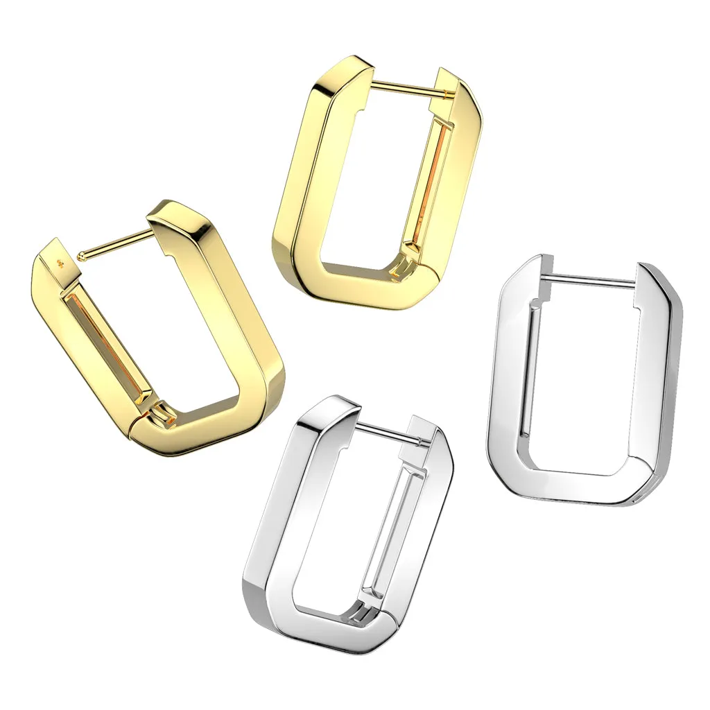 Pair of 316L Surgical Steel Gold PVD Rectangle Squared Hoop Earrings