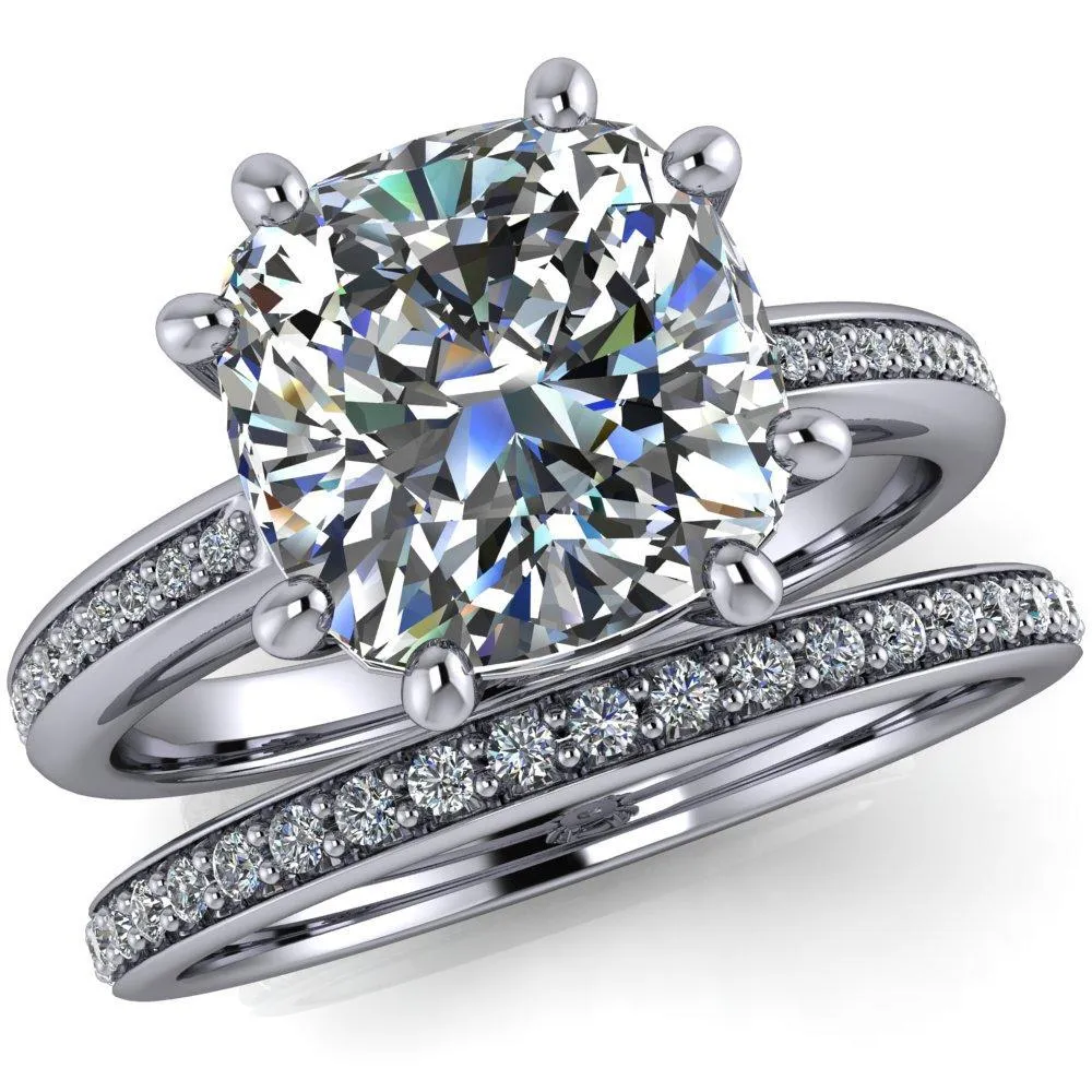 Paisley Cushion Center Stone 8 Prong Diamond Channel Ring