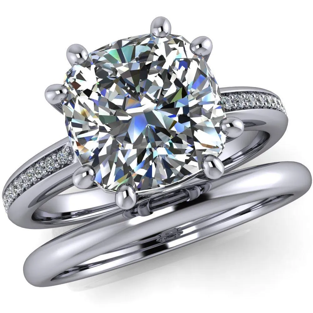 Paisley Cushion Center Stone 8 Prong Diamond Channel Ring